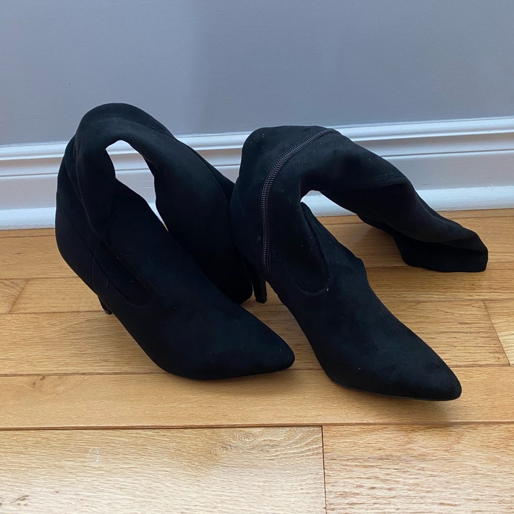 Knee high black suede boots